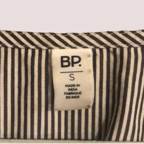 BP Nordstrom Ruched Balloon Sleeve Pinstripe Top Dark Grey & White Blouse S - Picture 5 of 5